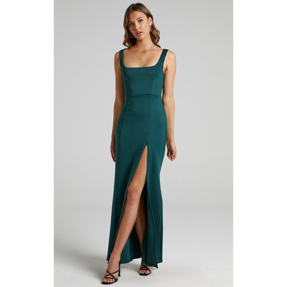 Showpo Raquelle Square Neck Maxi Dress Dark Green Size 12 EUC!!!